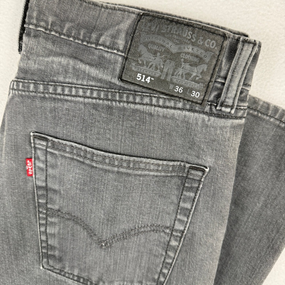 Levi's 514 Straight Fit Jeans Mens 36x30 Gray Stretch Denim 00514-0435